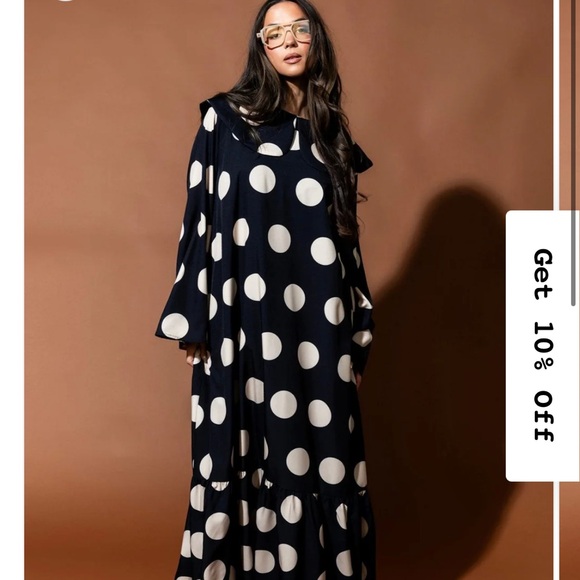 Dressed in LALA Navy and White Polka Dot Long Sleeve Dress - Picture 1 of 2